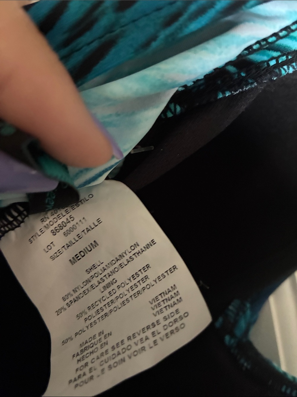 Woman’s Teal Wave-Print One-Piece Swimsuit Medium 8/10 New - Picture 7 of 8